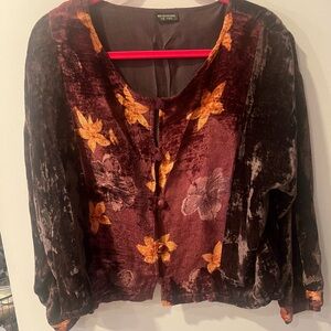Kathmandu for you Velvet Floral Blouse - Brown and Orange
